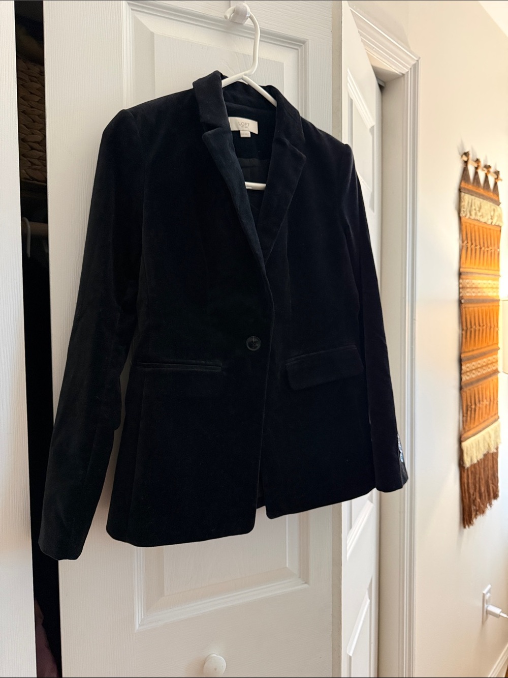 LOFT Black Velvet Single-Button Blazer